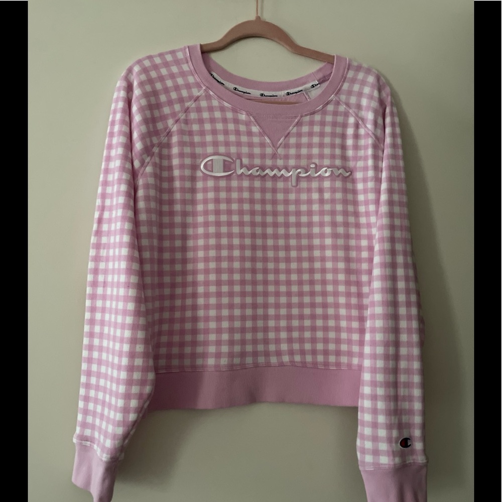 Champion Pink & White Gingham Sweatshirt Size XL